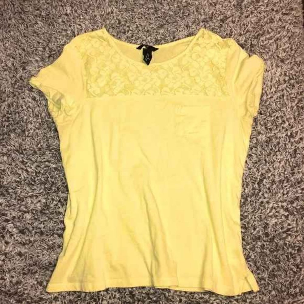 Bright Yellow Lace Detail Women's Top